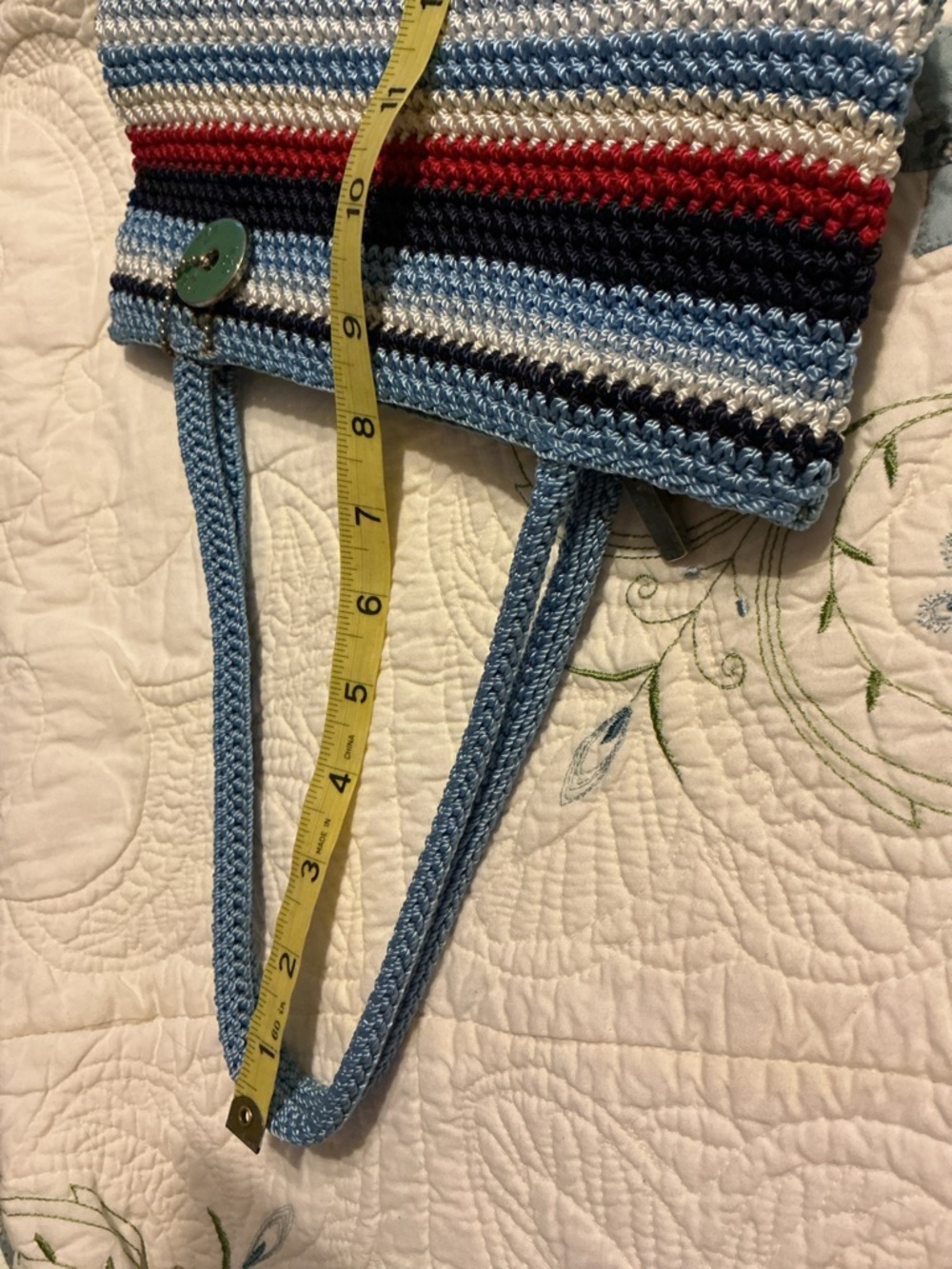 The Sak Crochet Stripe Shoulder Bag in Light Blue, Navy, Red, Cream - Picture 11 of 11